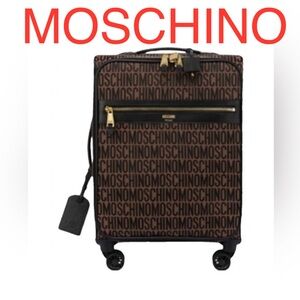 MOSCHINO MONOGRAM-PATTERN LEATHER SUITCASE Authentic,Calf Leather. Nice luggage